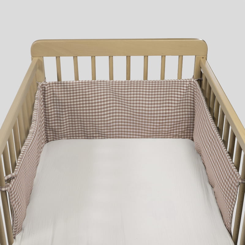 Protector de cuna 120x60 CM Praliné Rayas/Vichy Moka - Walking Mum