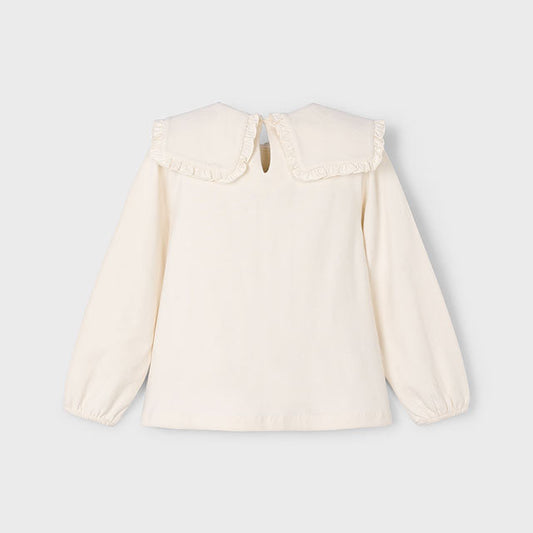 Blusa cuello volante bordado beige - Mayoral
