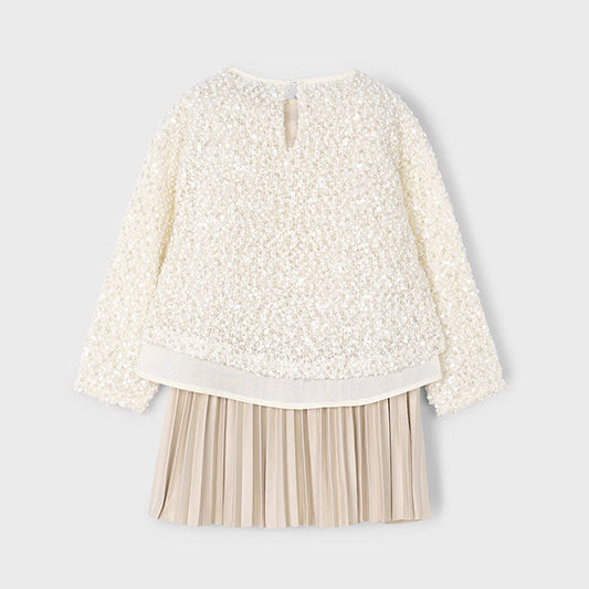 Vestido combinado lentejuelas beige - Mayoral