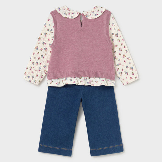 Conjunto pantalón con blusa y chaleco Violeta - Mayoral
