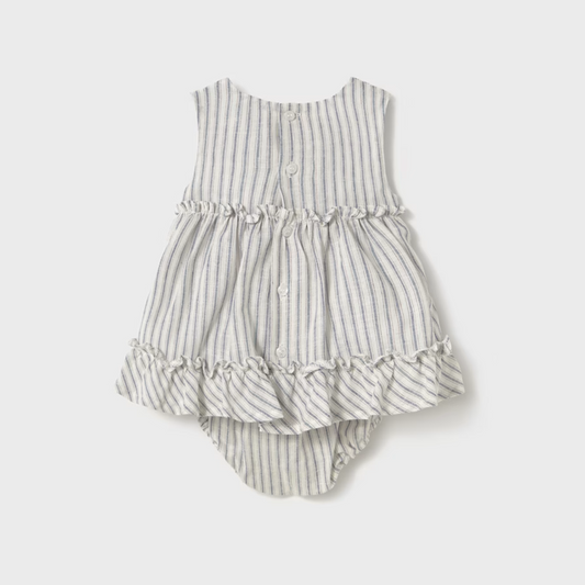 Vestido con cubrepañal rayas natural- Mayoral