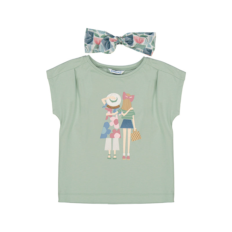 Camiseta con diadema flores verde Mayoral