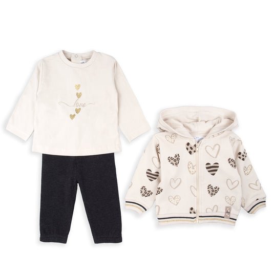 Conjunto 3 piezas Corazones beige marrón - BabyBol