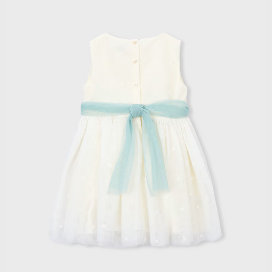 Vestido niña bordado Tul lazada verde - Mayoral