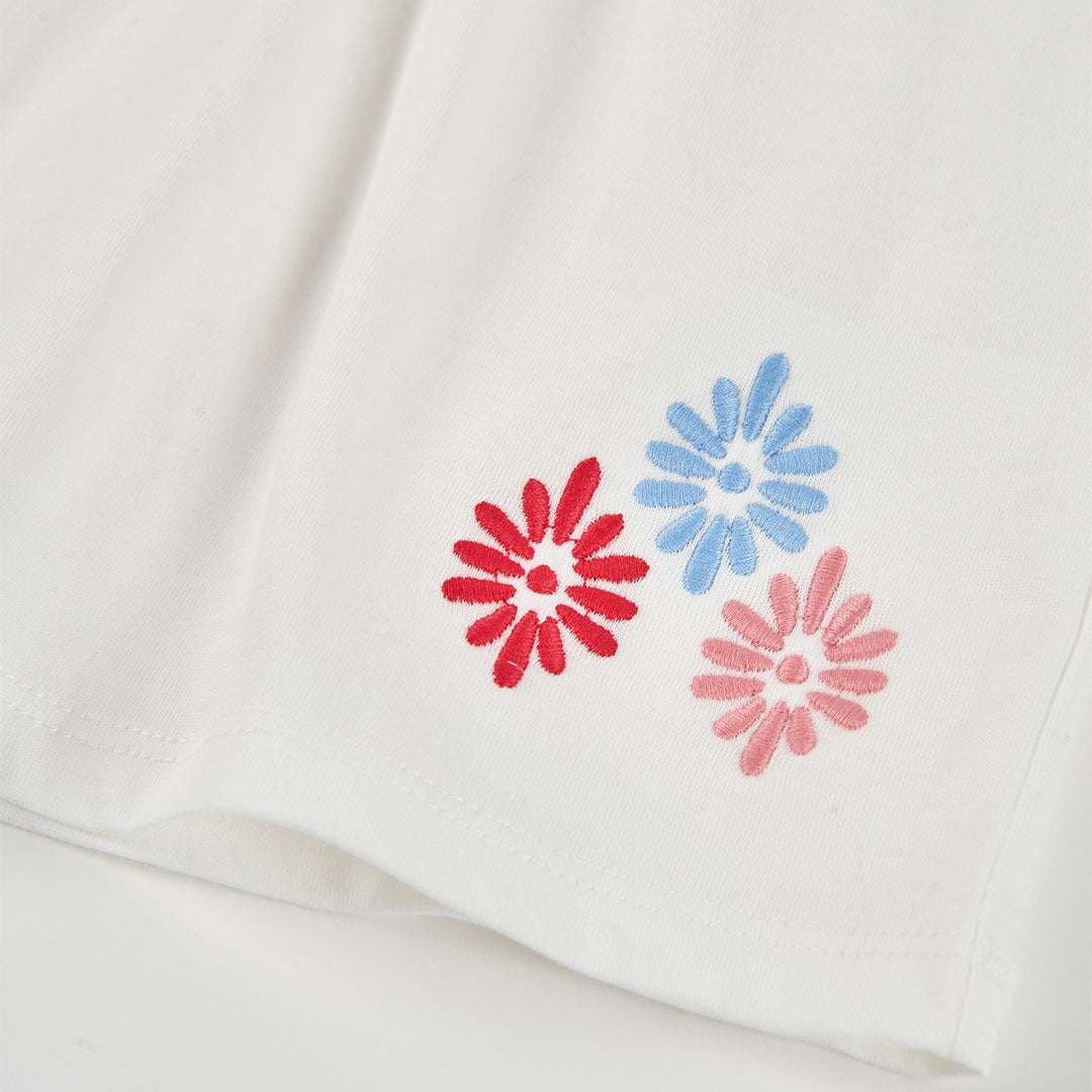 Camiseta niña algodón blanca bordado flores - Boboli