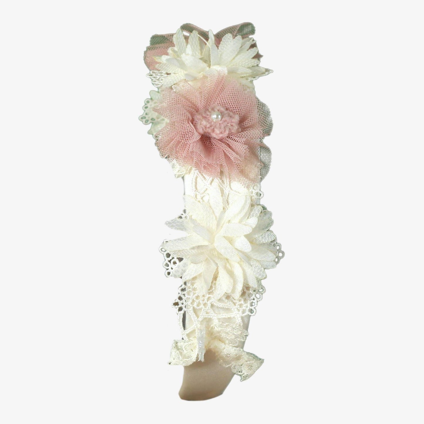 Diadema flores rosa y blanco gasa Miranda