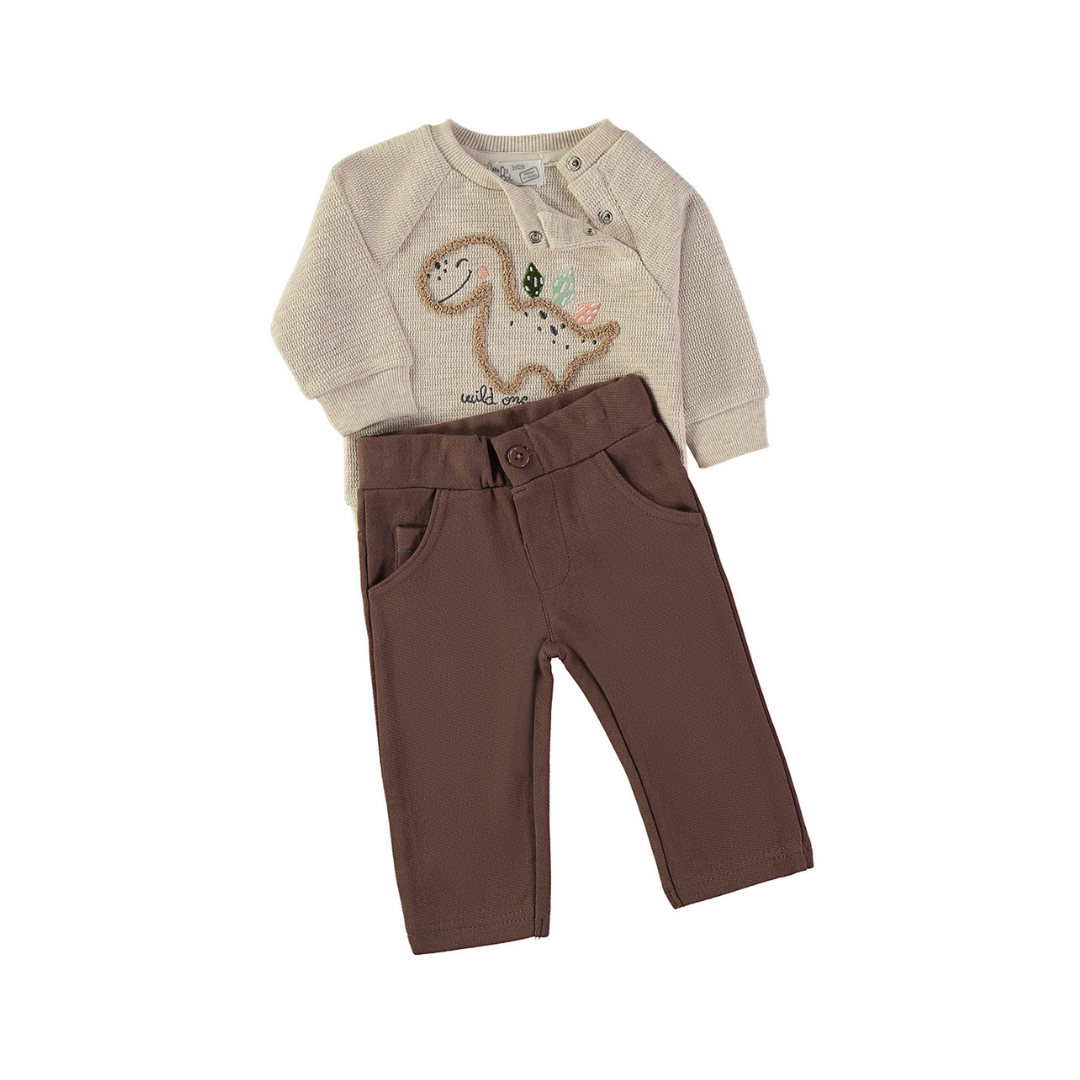 Conjunto Sudadera Dinosaurio y Pantalón Marrón – Babybol