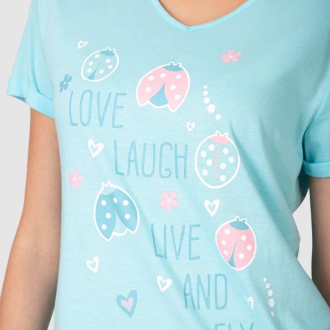 Pijama manga corta estampado turquesa - Massana