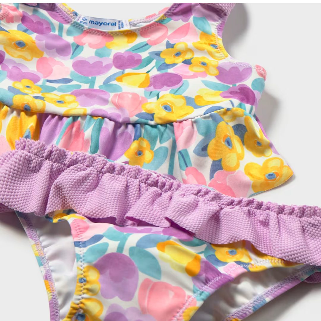 Bikini Flores violeta con volantes - Mayoral