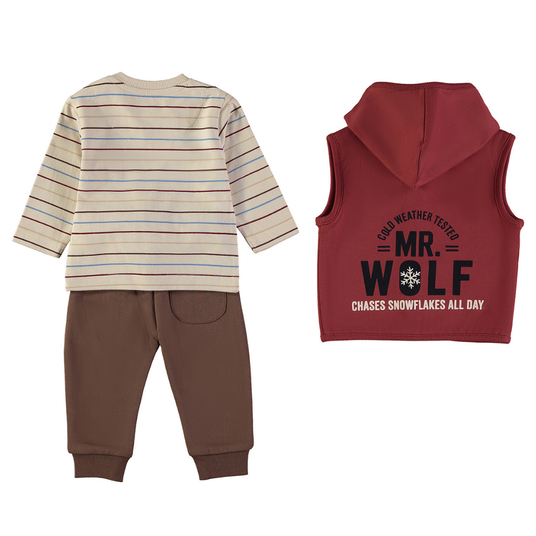 Conjunto Chaleco Granate y Pantalón Marrón – Babybol