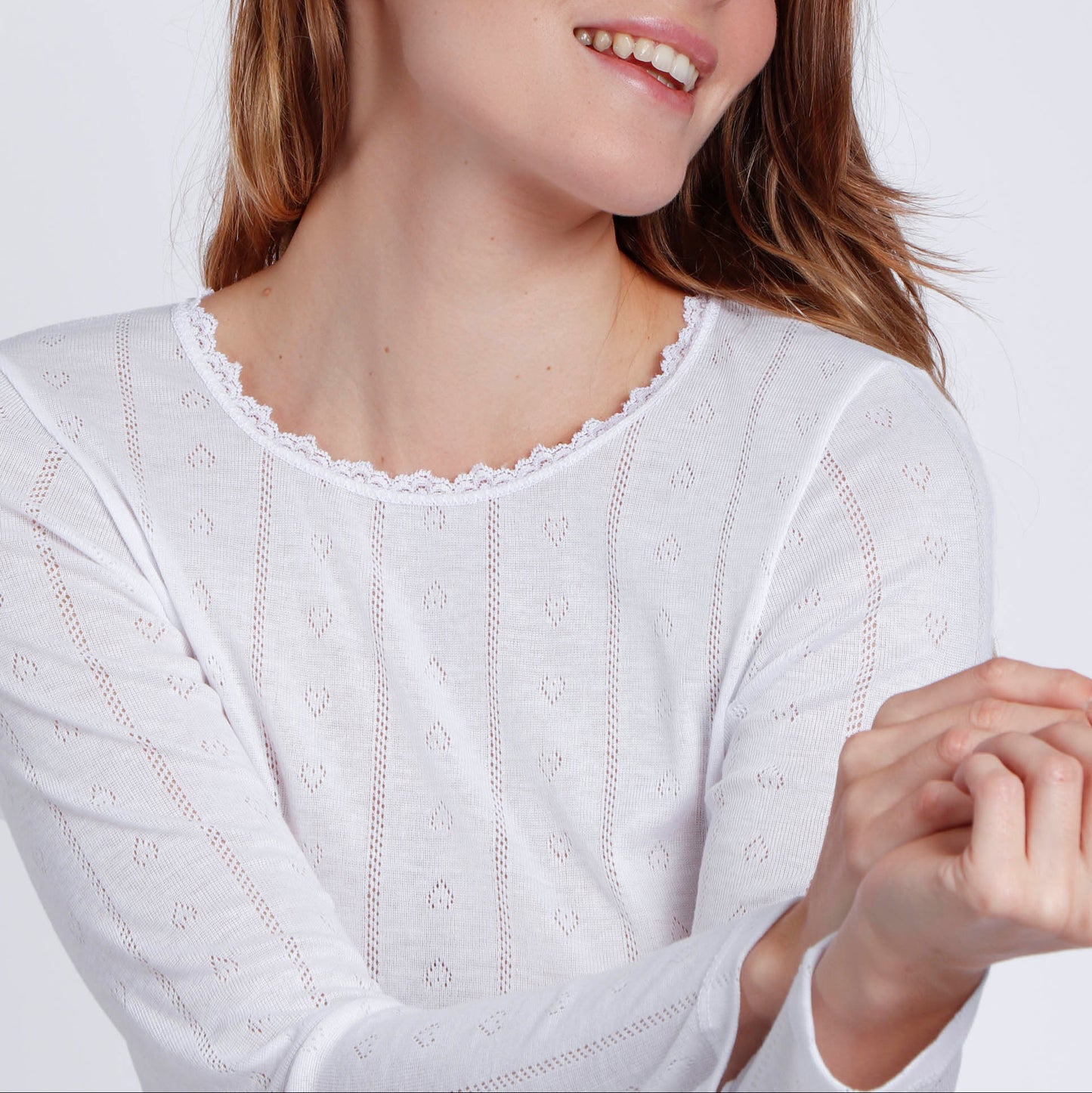 Camiseta blanca manga larga canalé - Admas