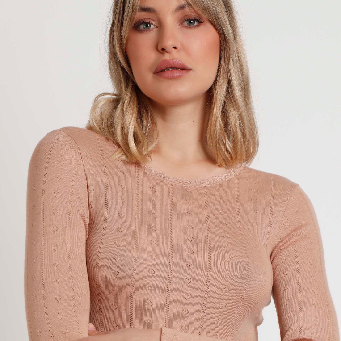 Camiseta beige manga larga canalé - Admas