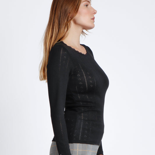 Camiseta negra manga larga canalé - Admas