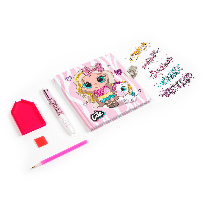 Set diario con boli y candado con diamantes cute - Kidea
