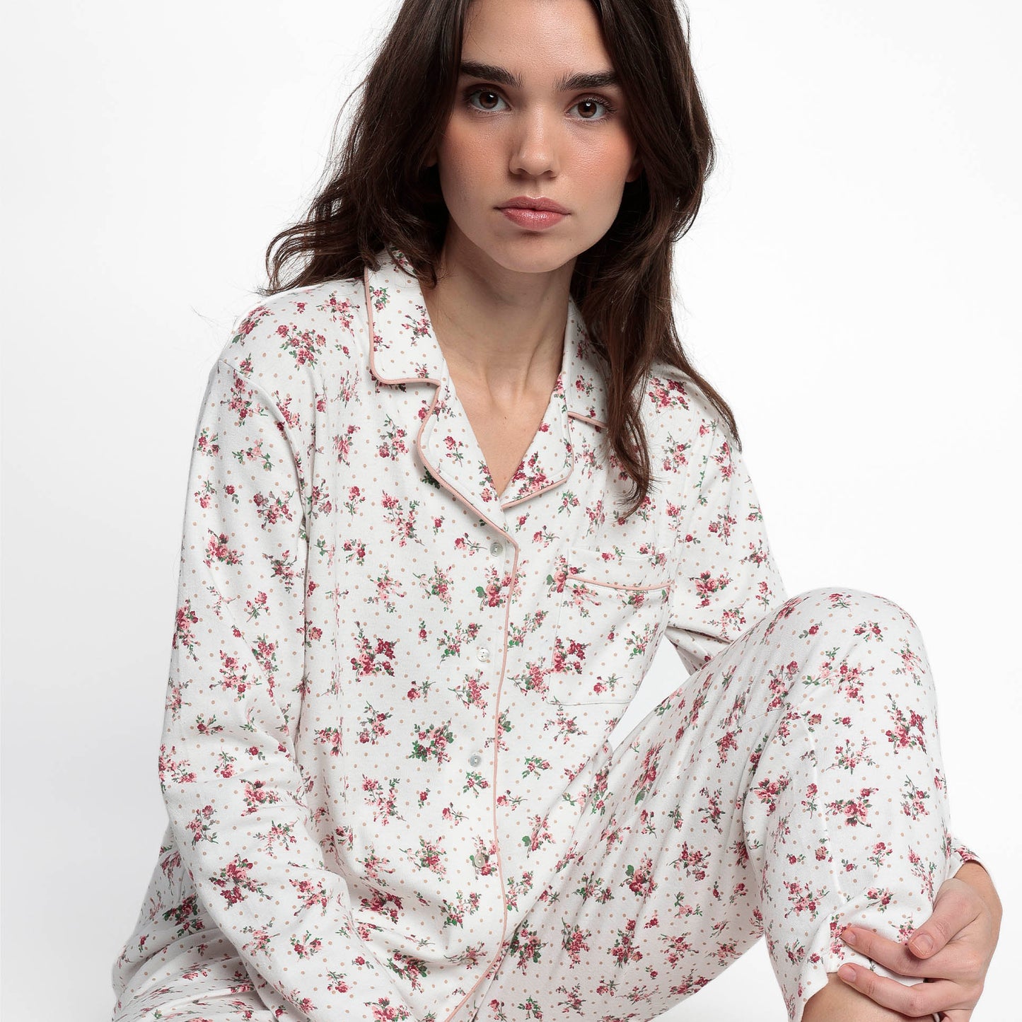 Pijama abotonado manga larga Dots and Flowers - Admas