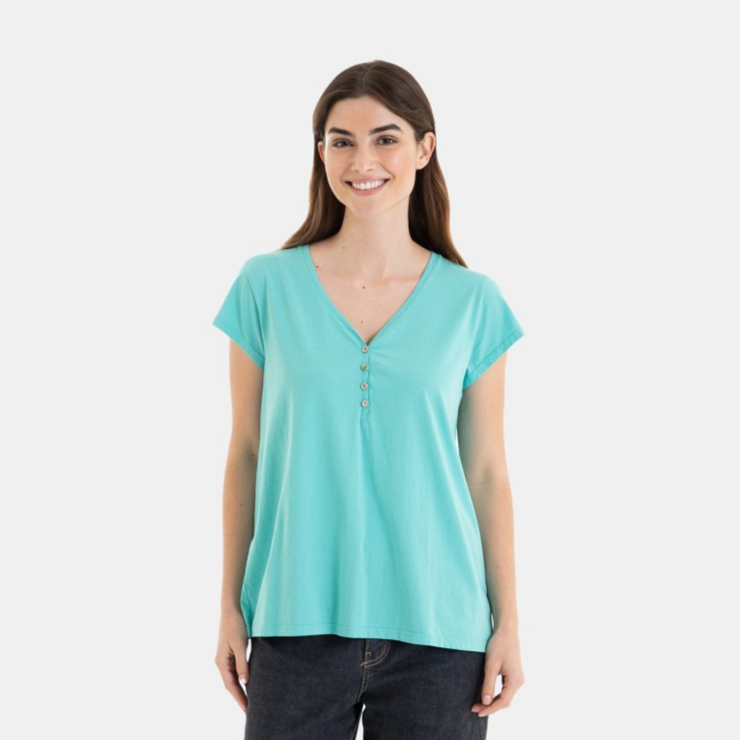 Camiseta hombro caido turquesa - Massana