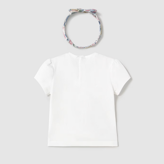 Camiseta estampado blanca con diadema y flores - Mayoral