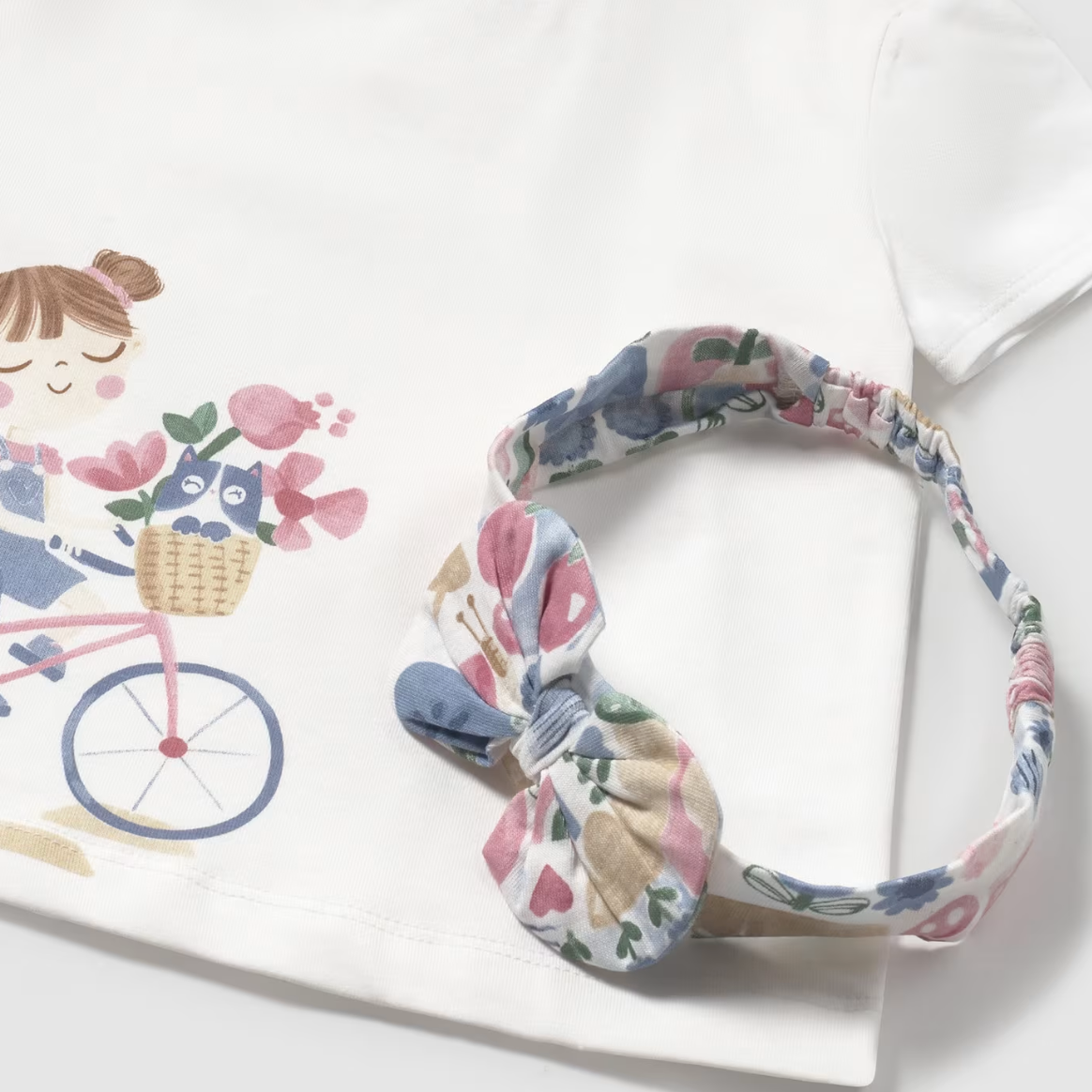 Camiseta estampado blanca con diadema y flores - Mayoral