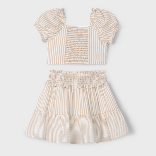 Conjunto falda y top rayas beige - Mayoral