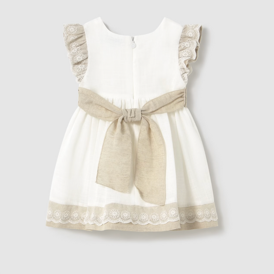 Vestido combinado con lino y lazo beige - Mayoral