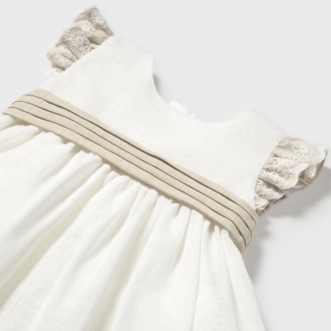 Vestido combinado con lino y lazo beige - Mayoral