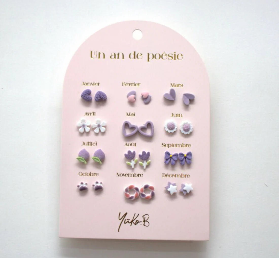 Pack de 12 Pendientes violeta Yuko.B