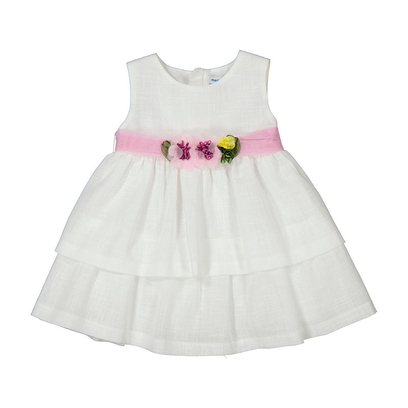 Vestido blanco fajín de flores Mayoral