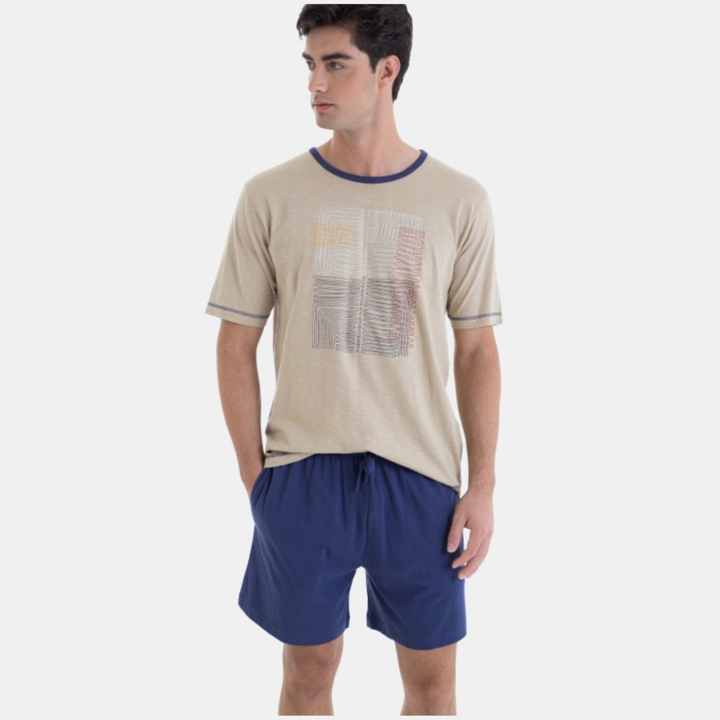 Pijama manga corta estampado beige - Massana