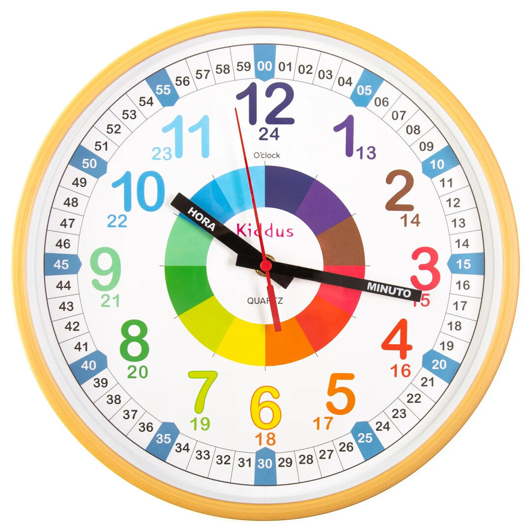 Reloj educativo de pared 30cm Amarillo - Kiddus