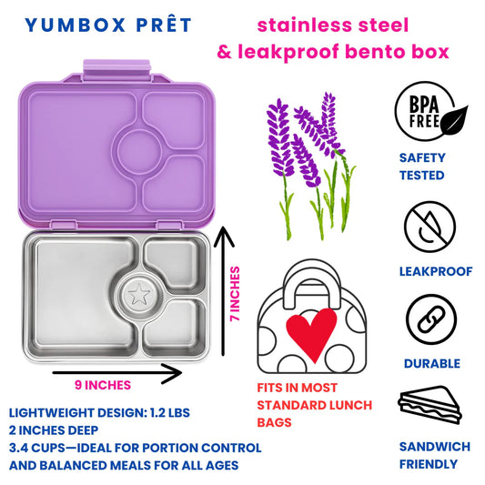 Caja Almuerzo Yumbox Pret Acero Lila 4C - Yumbox