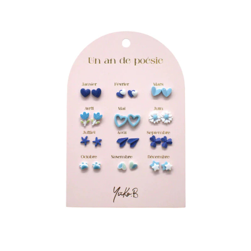 Pack de 12 Pendientes azul Yuko.B