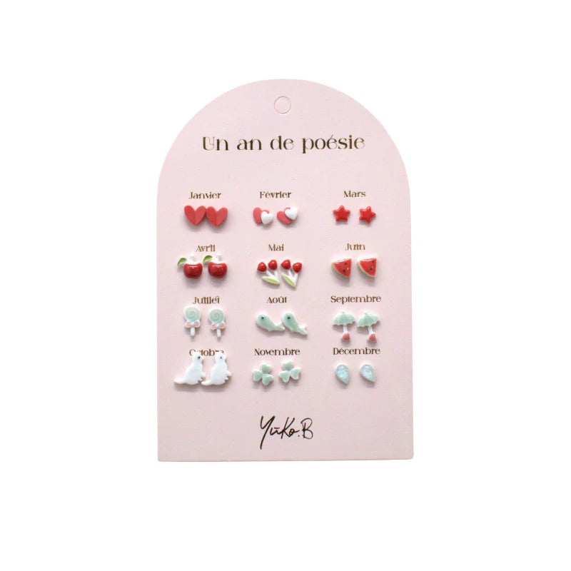 Pack de 12 Pendientes rojos Yuko.B