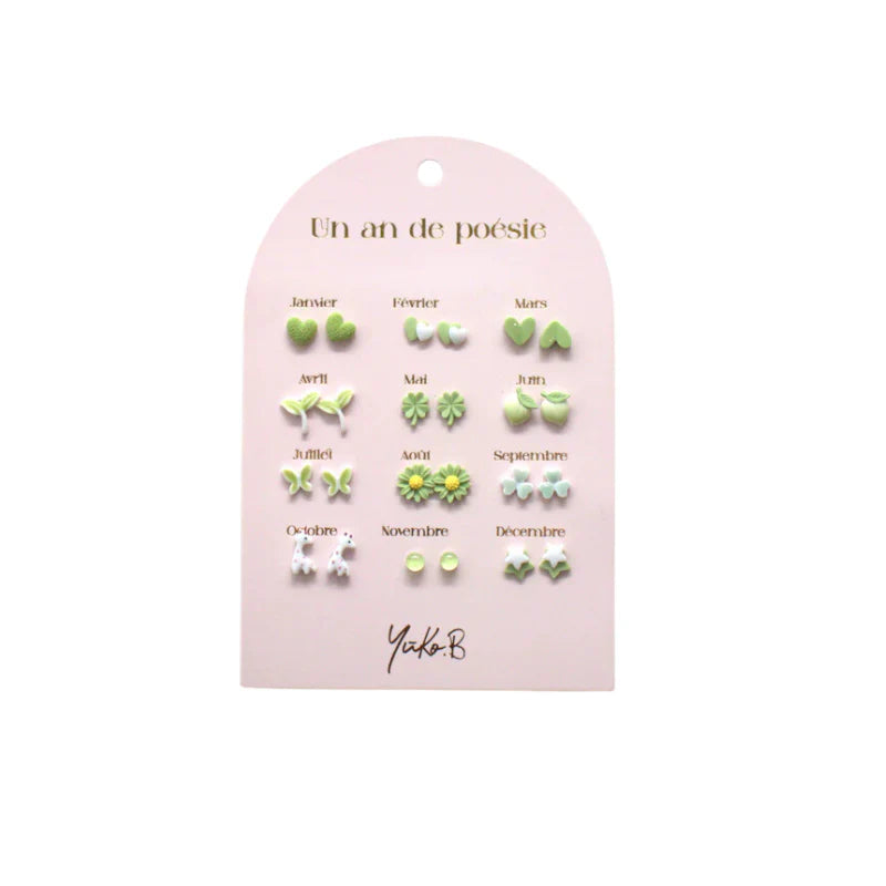 Pack de 12 Pendientes verdes Yuko.B