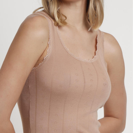 Camiseta beige jaspeado tirante canalé - Admas