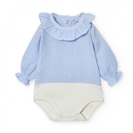 Body unisex con volante Bambula azul - Babidu