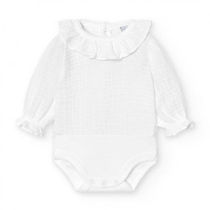 Body unisex con volante Bambula blano - Babidu