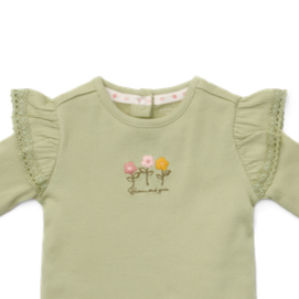 Camiseta verde canalé flores - Little Dutch