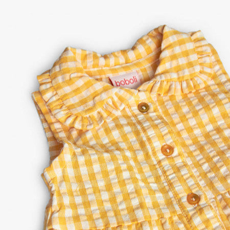 Vestido popelín cuadros amarillos Boboli
