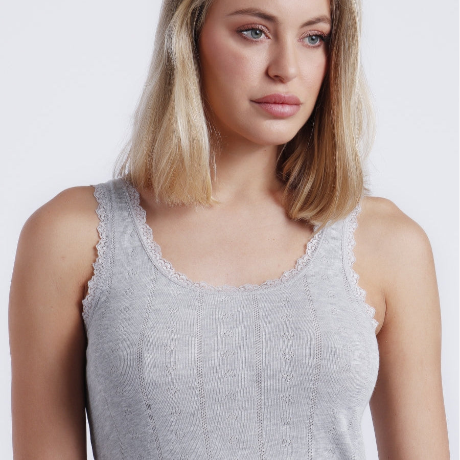 Camiseta gris jaspeado tirante canalé - Admas