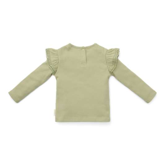 Camiseta verde canalé flores - Little Dutch