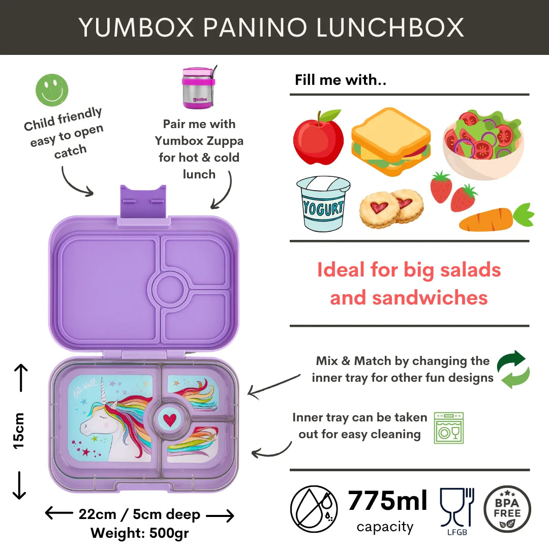 Caja almuerzo panino 4C Lavande Purple Unicorn - Yumbox