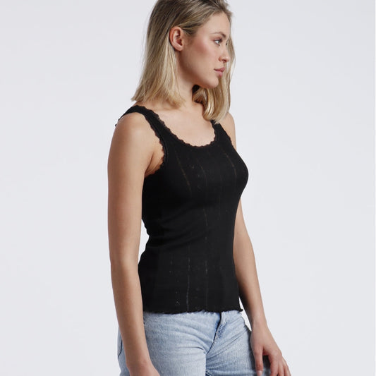 Camiseta negro jaspeado tirante canalé - Admas