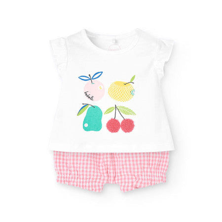 Conjunto niña frutas vichy rosa Boboli