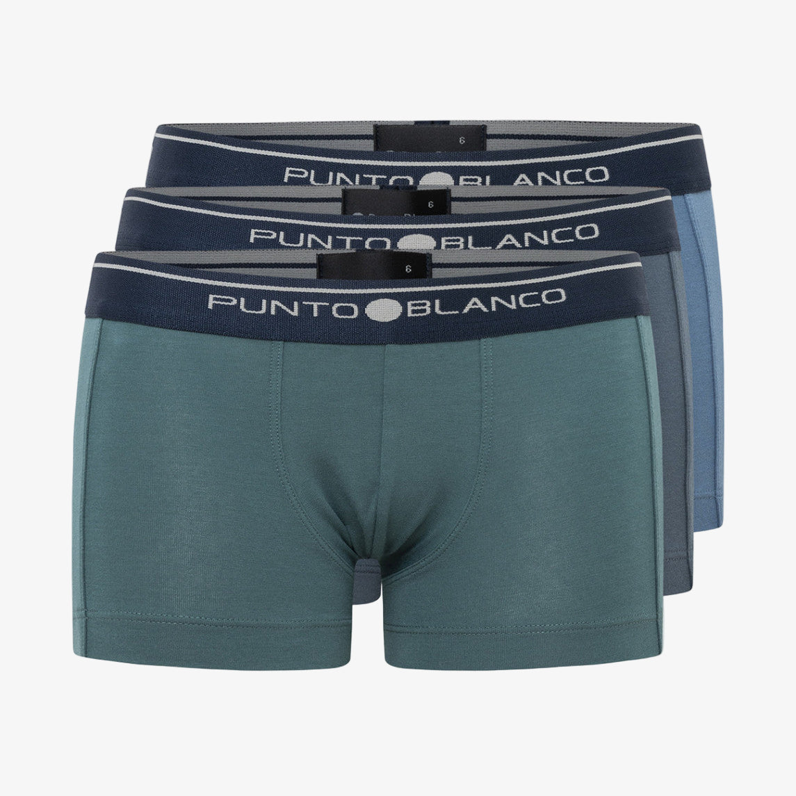 Pack 3 bóxers algodón azul, marino y verde niño - Punto Blanco