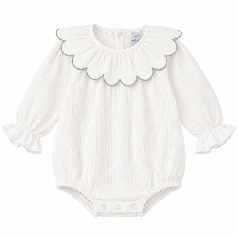 Pelele de Bambula con Cuello Volante Verde – Babidu