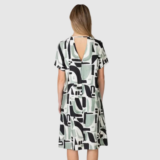 Vestido manga corta estampado Geométrico verde - Massana