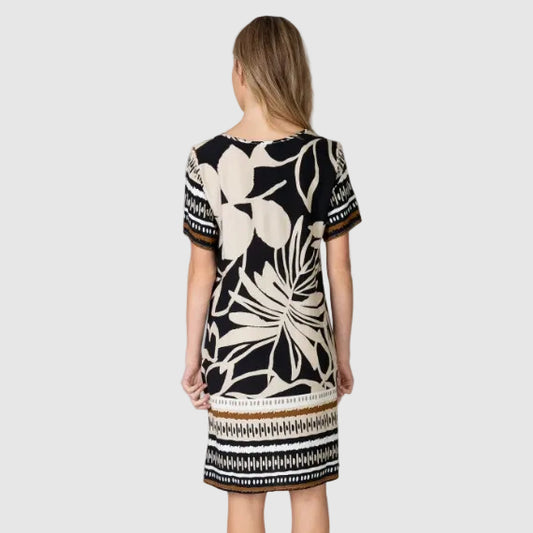 Vestido manga corta estampado Floral Negro - Massana