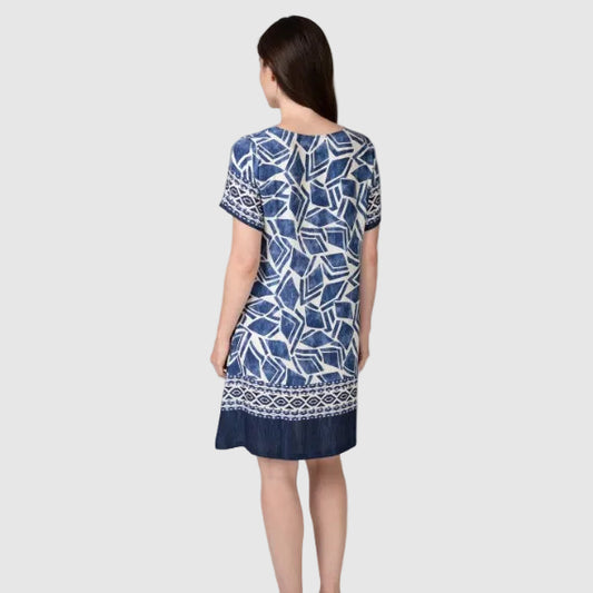 Vestido manga corta estampado Geométrico azul - Massana