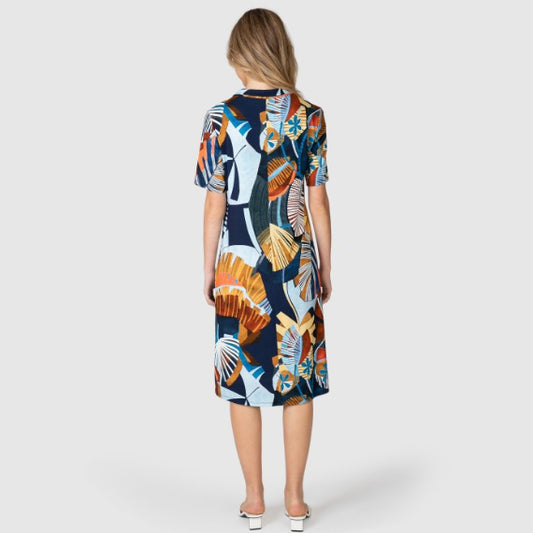 Vestido de pico manga corta estampado Marino - Massana