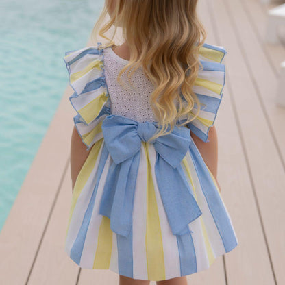Vestido niña volantes Celeste Pistacho  - Miranda